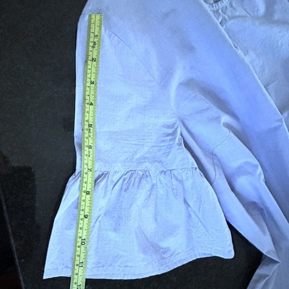 J CREW Womens Button Back Blouse Size 4 Light Blue Chambray Short Bell Sleeves - Picture 5 of 8